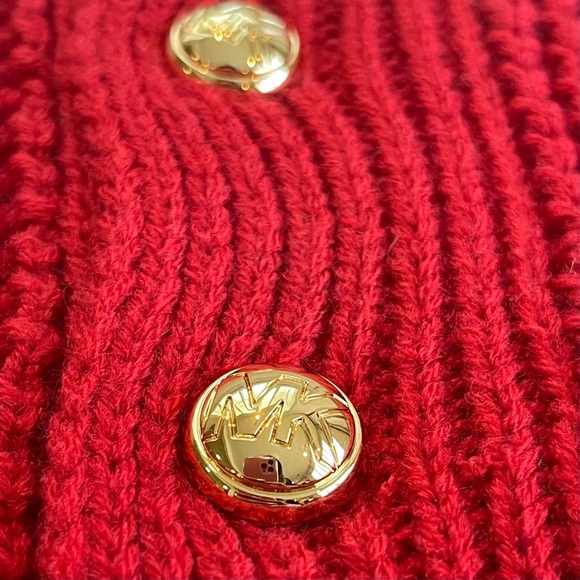 Red Knit Michael Kors Infinity Scarf Gold Buttons - Picture 4 of 5